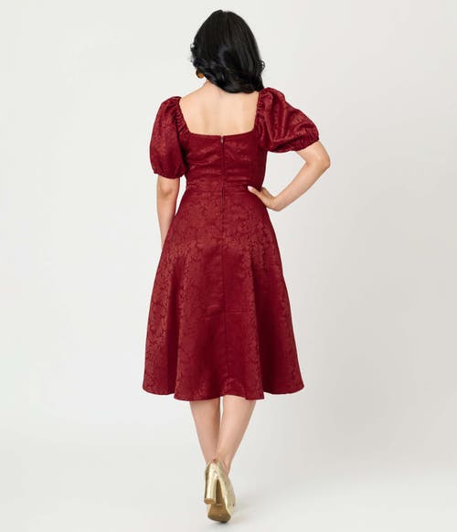 Unique Vintage Jacquard Sweetheart Swing Dress In Purple