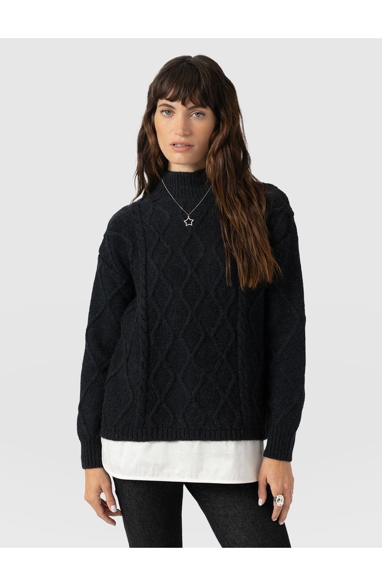 Saint + Sofia Arden Mock Shirt Sweater, Main, color, Black
