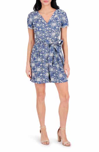 Kensie Embroidered Tie Waist Romper