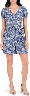 Kensie Embroidered Tie Waist Romper