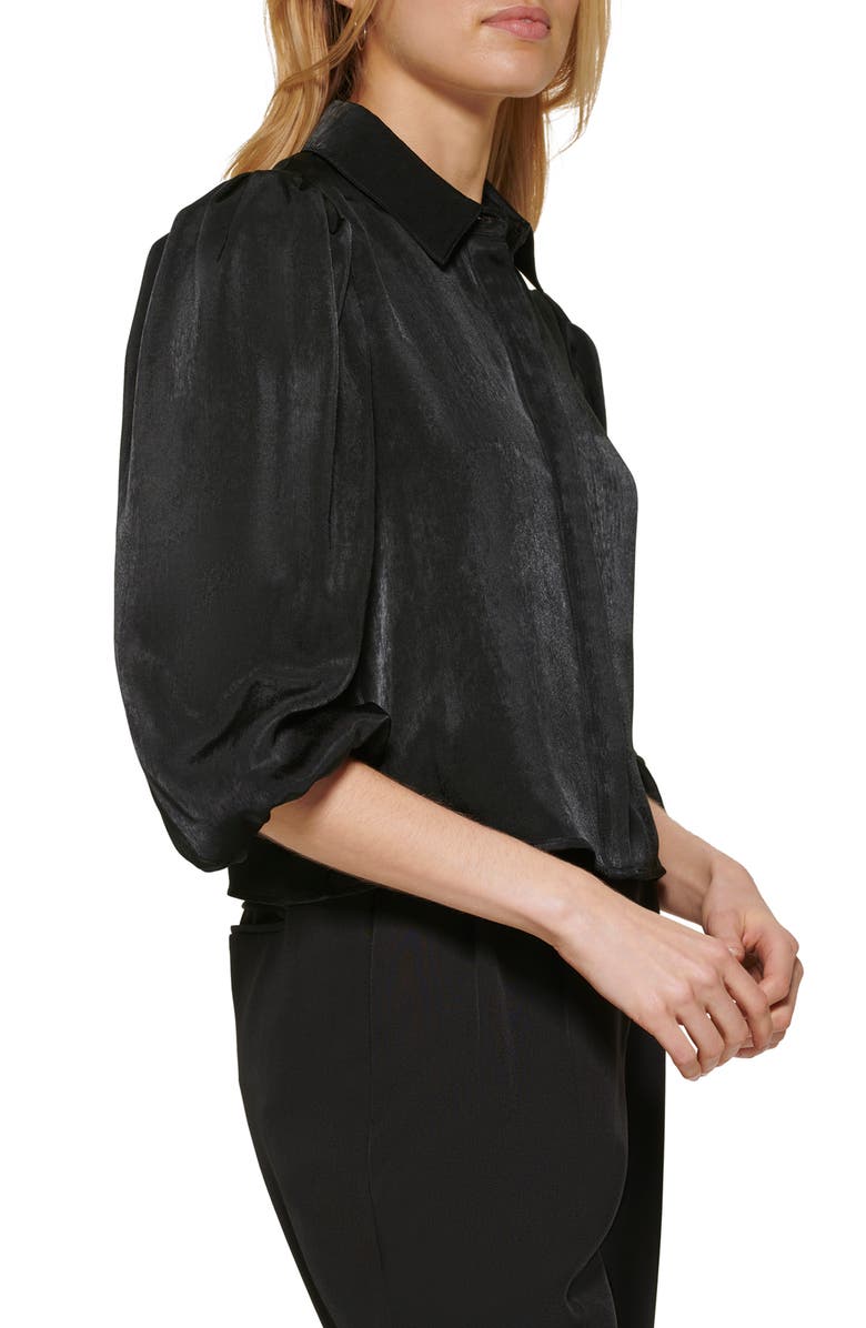 DKNY Puff Sleeve Crop Satin Blouse, Alternate, color,