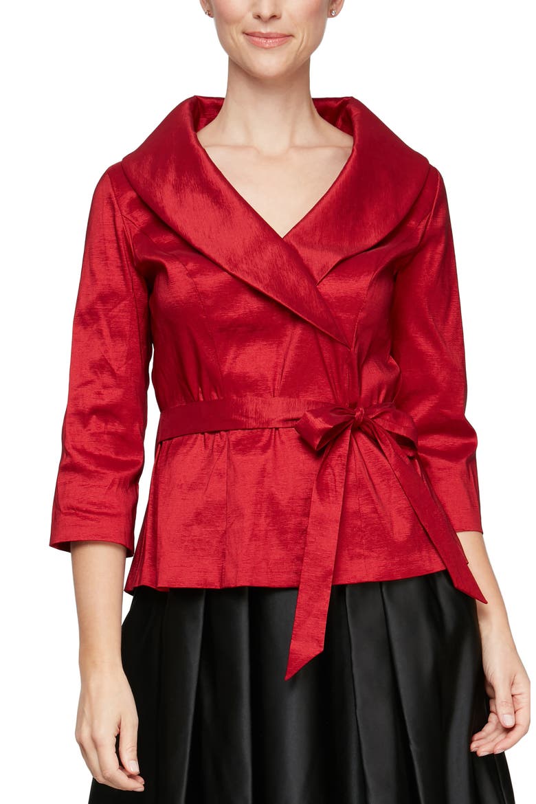 Tie Waist Brushed Satin Top, Main, color, RED