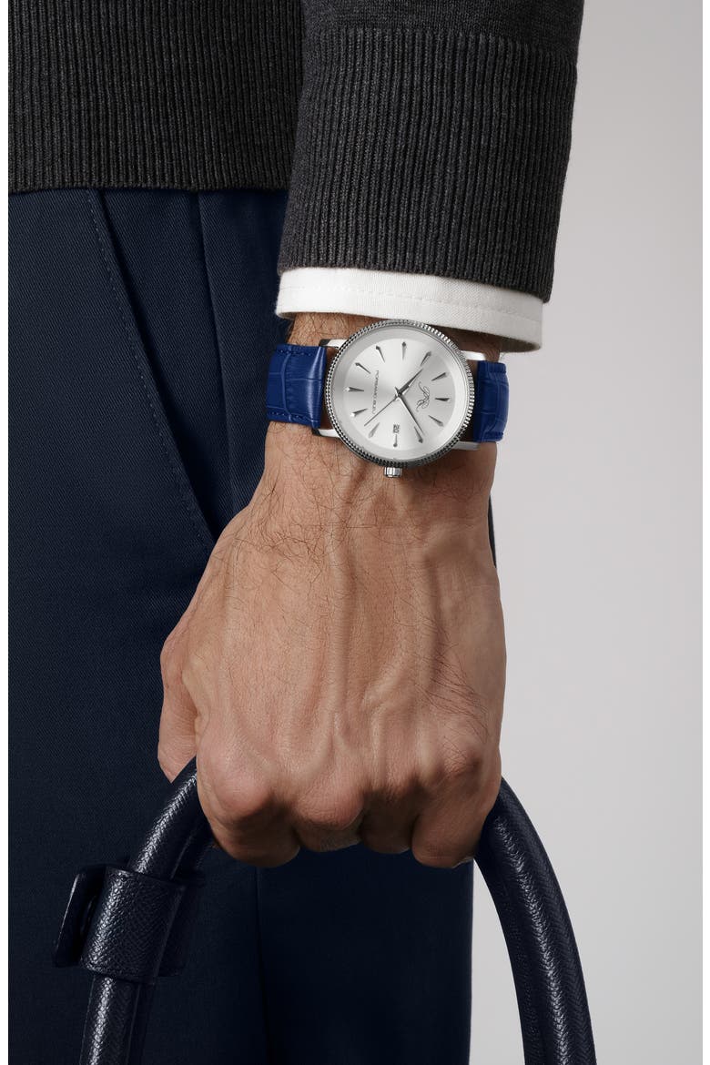 Veritas 2 Croc Embossed Leather Strap Watch, 40mm, Alternate, color, SILVER