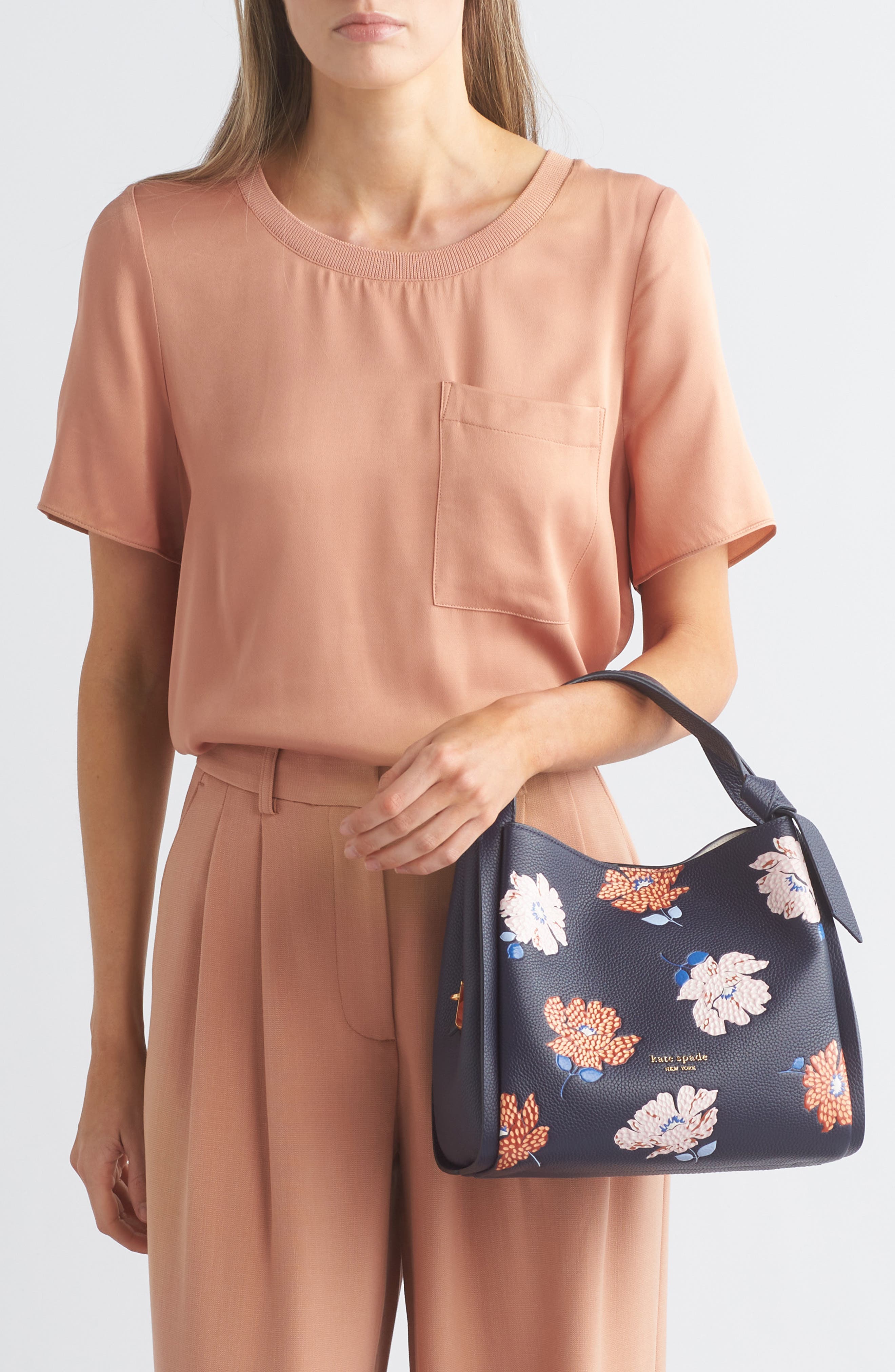 Kate Spade New York knott dotty floral embossed leather satchel, Alternate, color, 