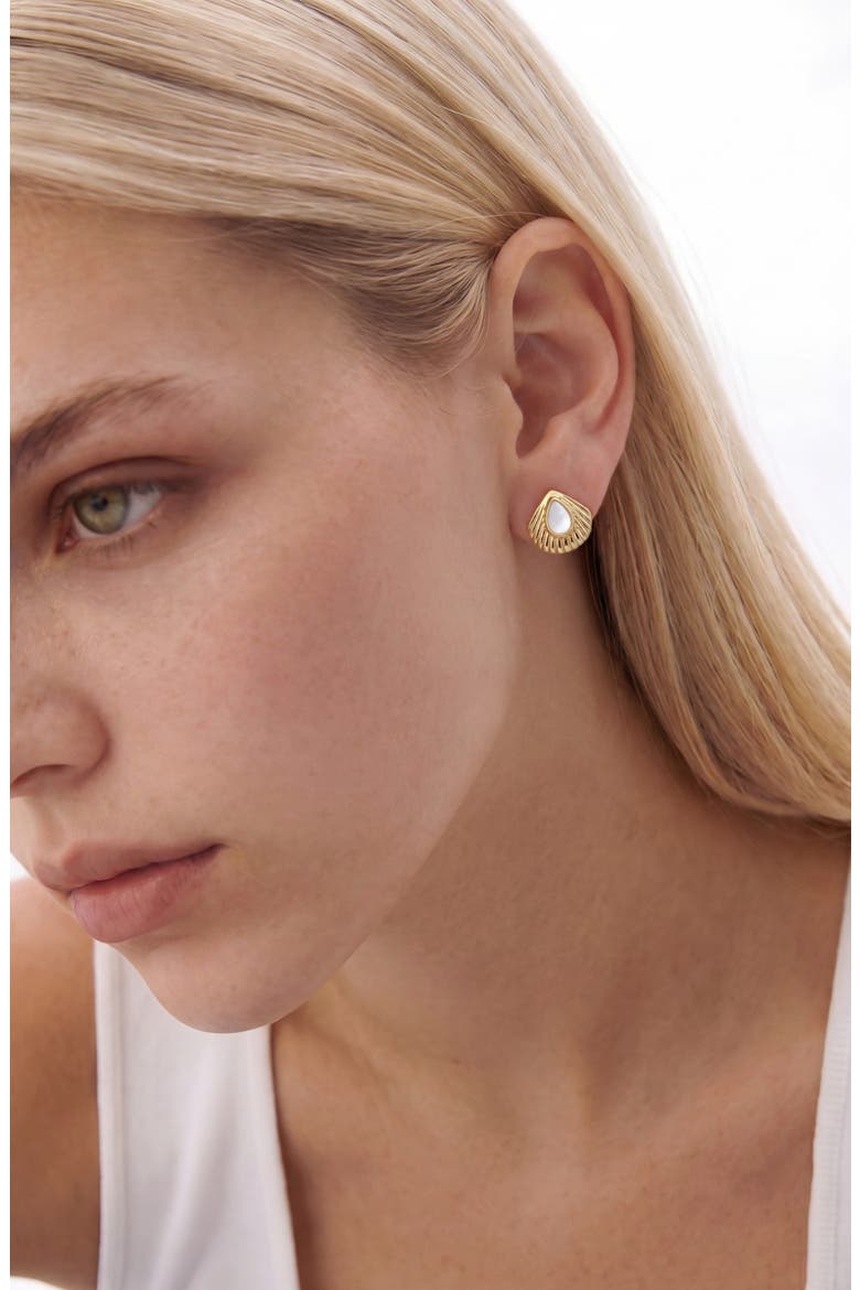 Mother-of-Pearl Shell Stud Earrings, Alternate, color, GOLD/ WHITE