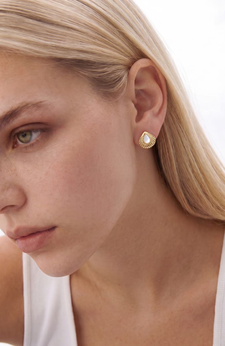 st. Moran Mother-of-Pearl Shell Stud Earrings, Alternate, color, Gold/ White
