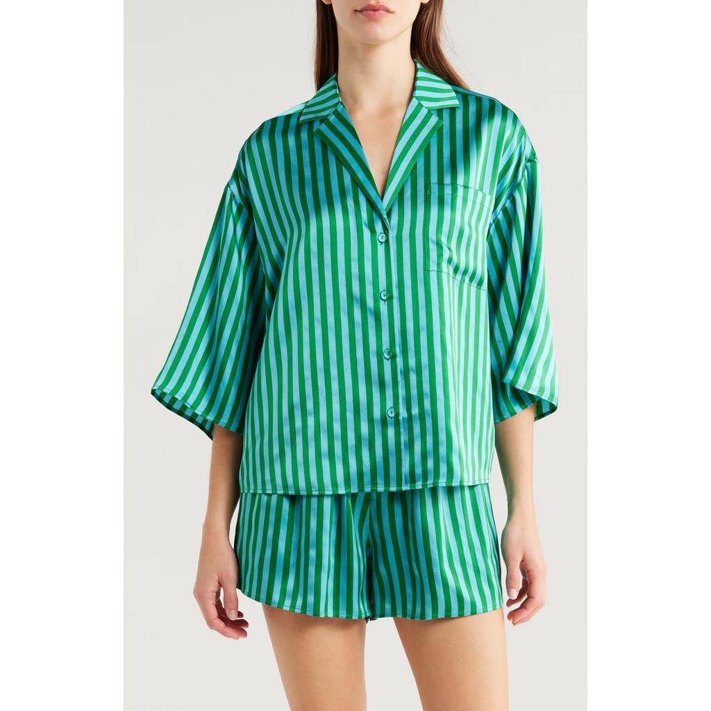 Lunya Washable Silk Relaxed Button Up Short Set In Halcyon Stripe