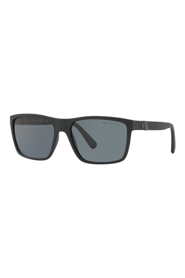 59mm Polarized Rectangular Sunglasses, Alternate, color, MATTE BLACK / POLAR GREY