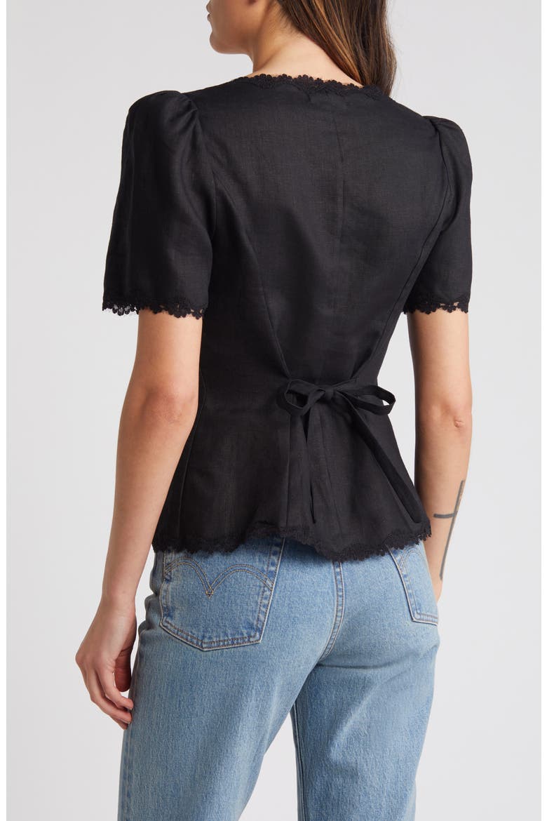 Anabella Linen Button-Up Top, Alternate, color, BLACK