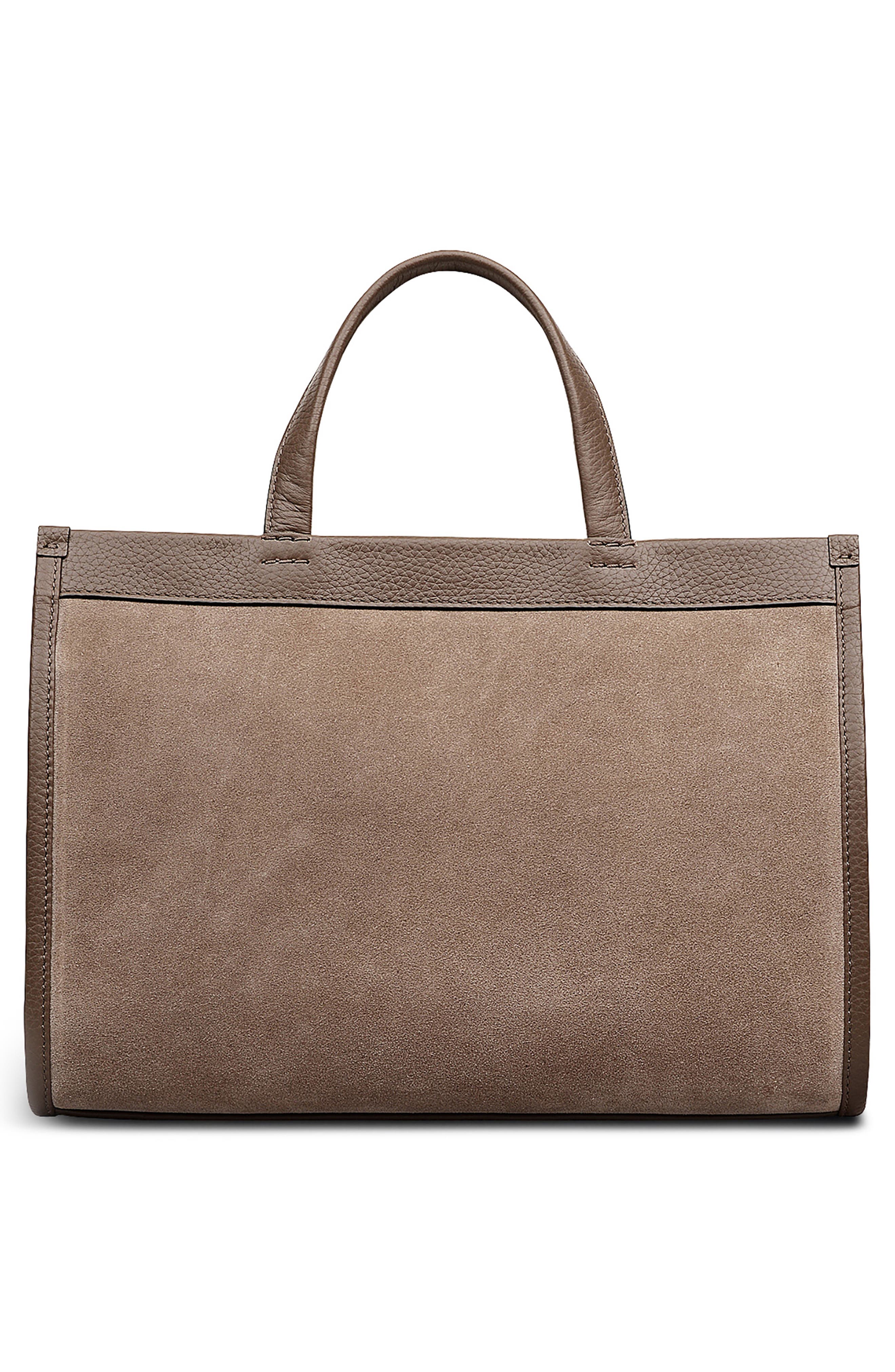 Alba Place Small Suede Zip Top Tote, Alternate, color, COFFEE