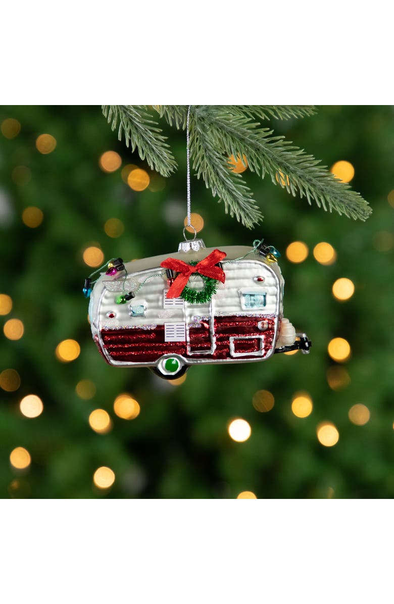 Northlight Vintage Camper Glass Christmas Ornament - 5" - Red and Silver, Alternate, color, 