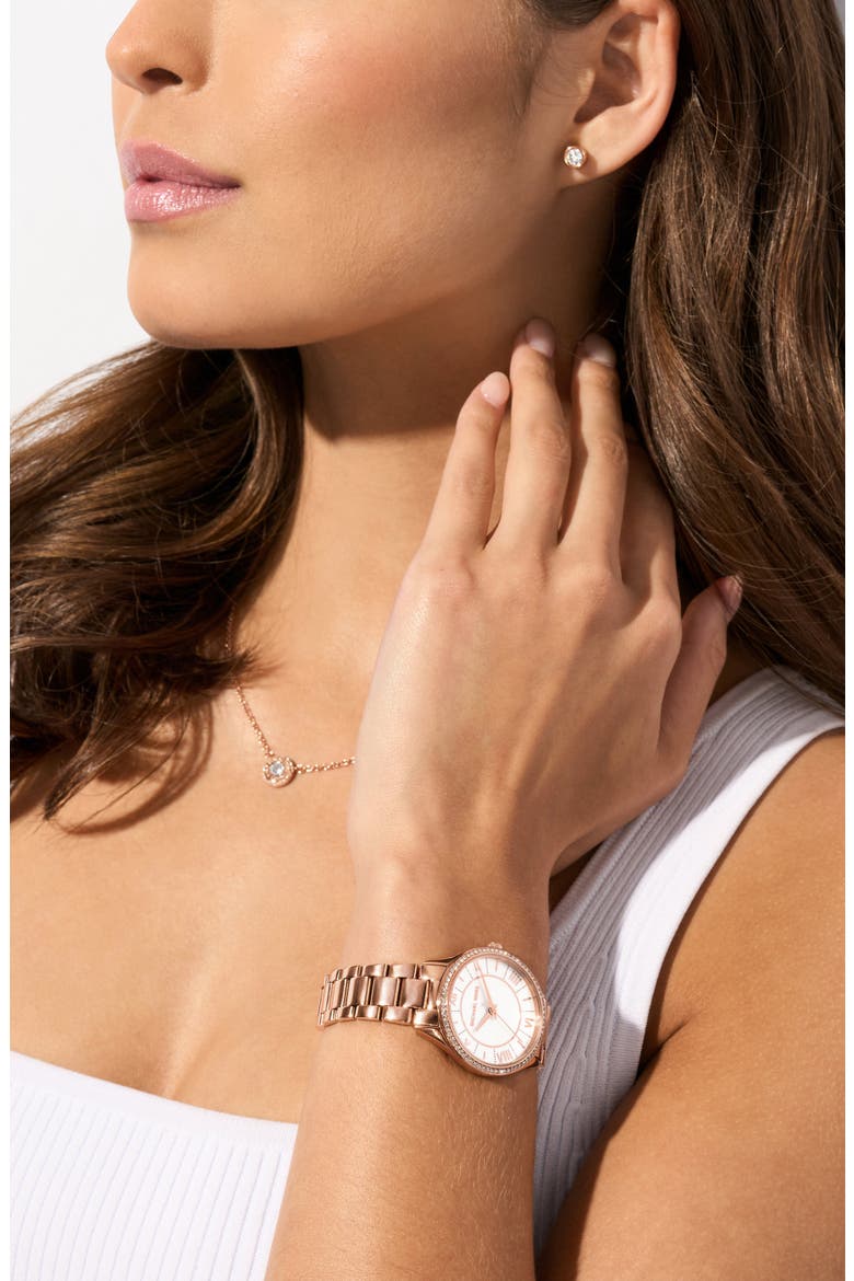 Lauryn Bracelet Watch, Necklace & Stud Earring Set, 33mm, Alternate, color, ROSE GOLD