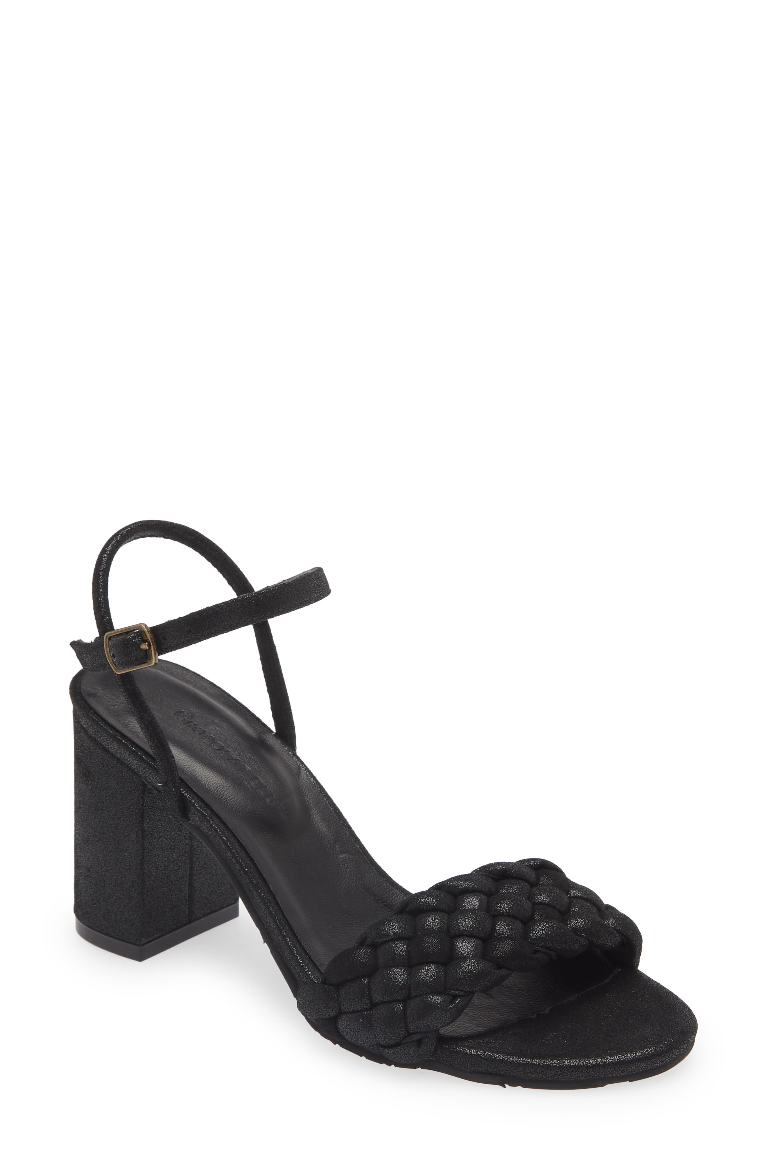 Chaya Braided Block Heel Sandal, Main, color, BLACK SHIMMER