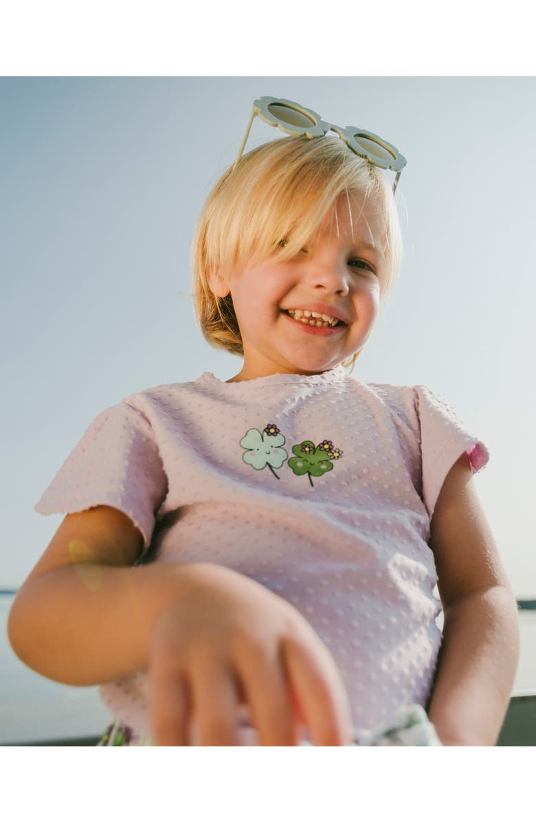 Deux par Deux Jersey Flutter Sleeves Clover Print T-Shirt, Alternate, color, Lavender