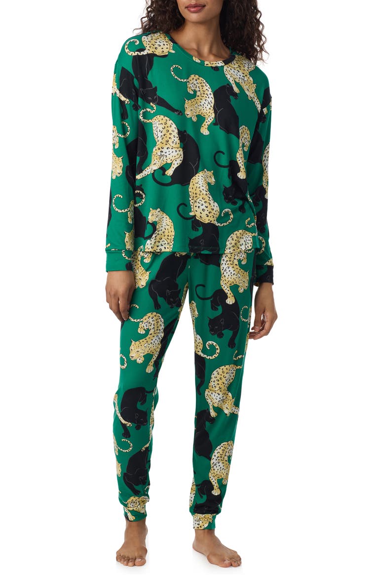 Print Long Sleeve Pajamas, Main, color, GREEN PRINT