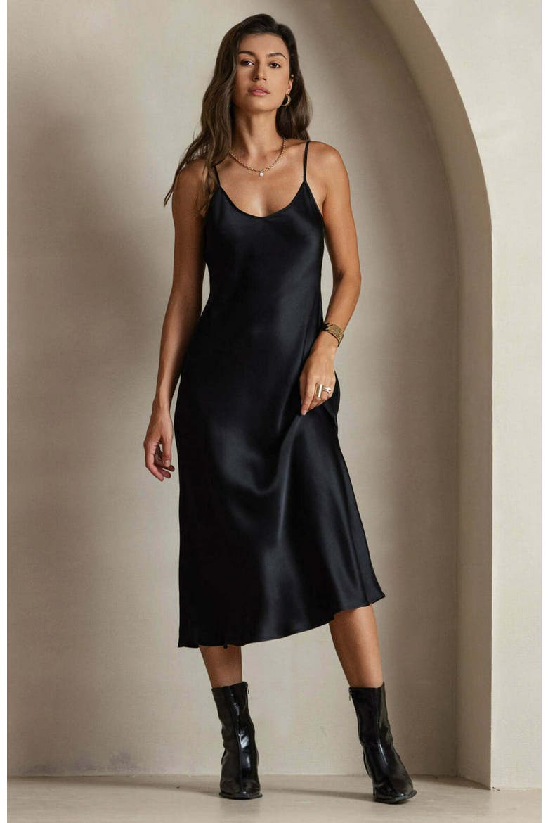 Mulberry Silk Spaghetti Strap Long Nightgown, Alternate, color, Black