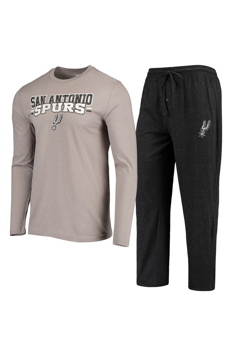 CONCEPTS SPORT Men's Concepts Sport Gray/Black San Antonio Spurs Long Sleeve T-Shirt & Pants Sleep Set, Alternate, color, 