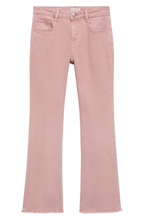 Mango Teen Frayed Mid Rise Flare Jeans In Pink