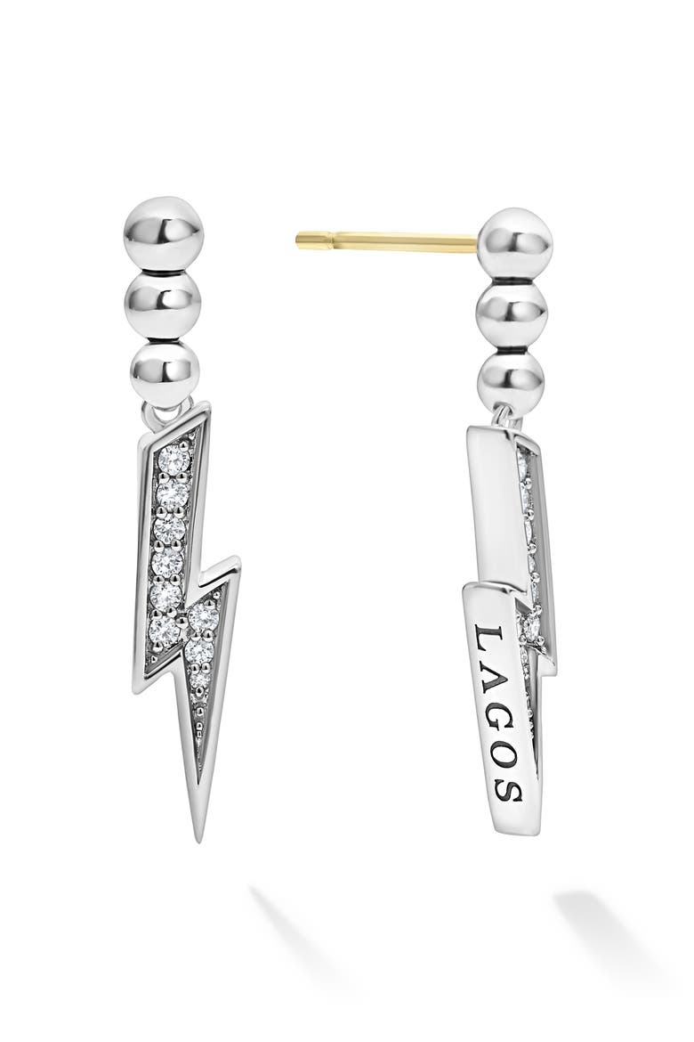 Caviar Spark Diamond Lightning Drop Earrings, Alternate, color, STERLING SILVER
