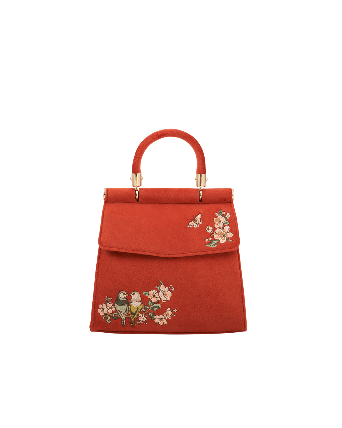 Fable England Lovebirds Mini Top Handle Tote, Main, color, Rust Red