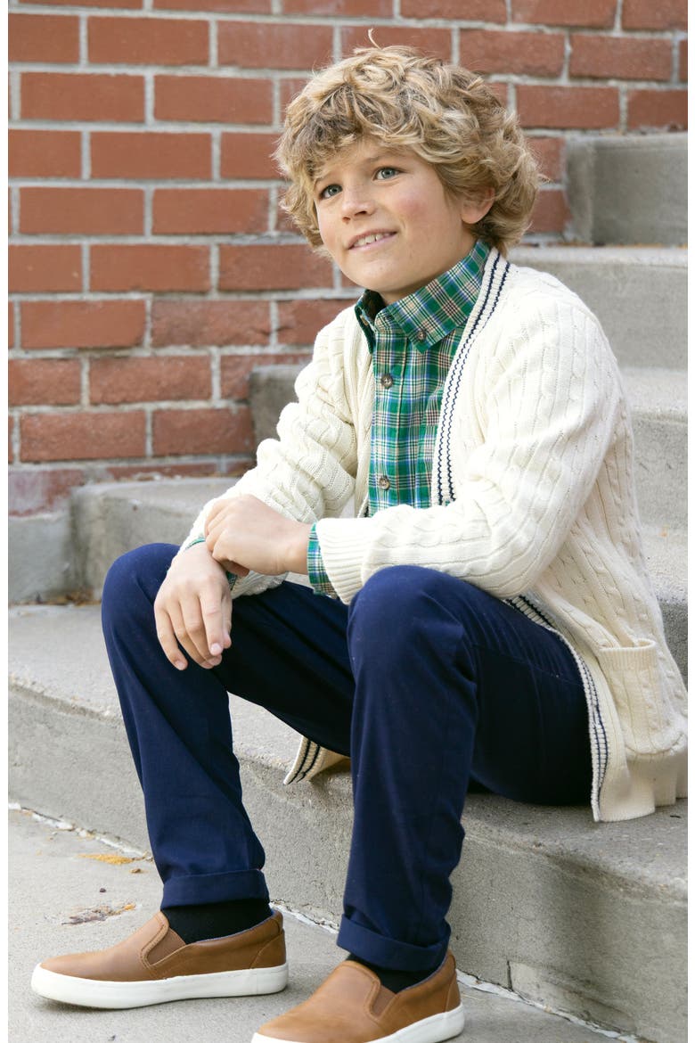 Kids' Organic Cable Cardigan Sweater with Tipping, Alternate, color, Ivory Cable