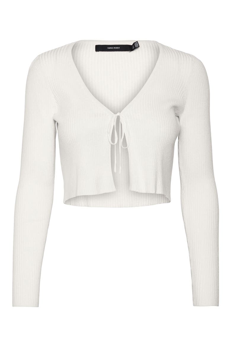 Glory Tie Neck Rib Crop Cardigan, Alternate, color, CLOUD DANCER