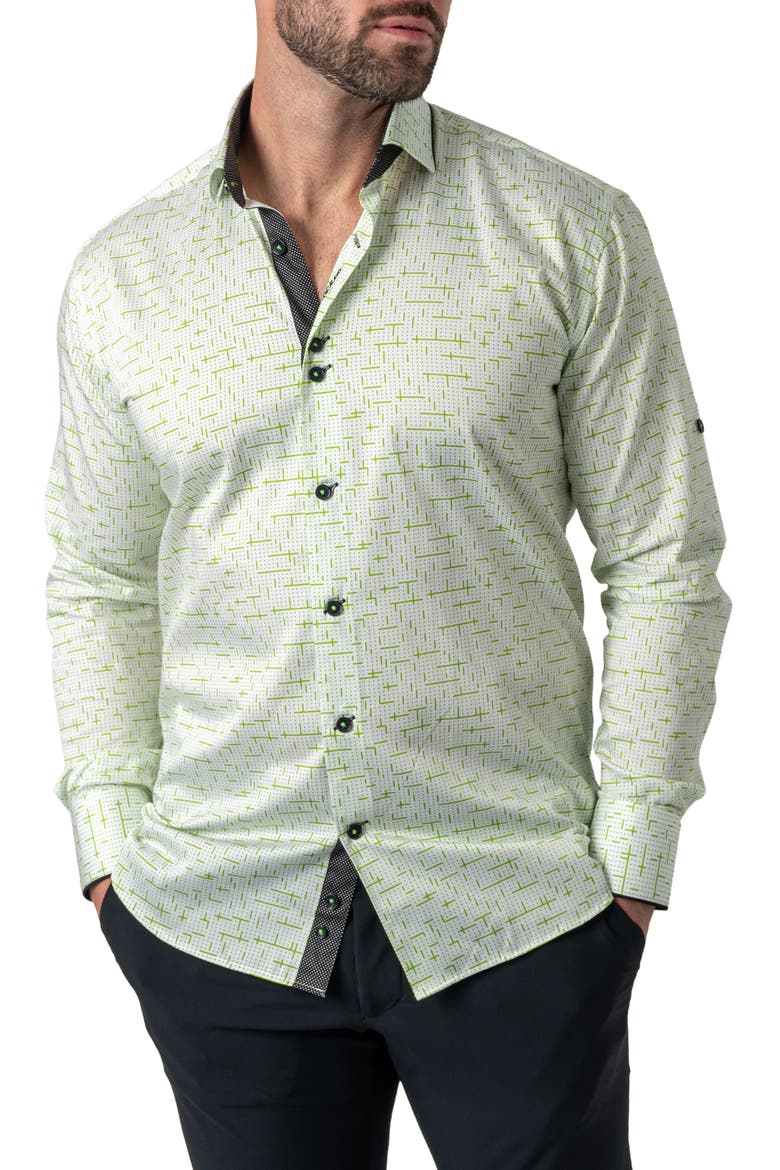 Class Tetris Button-Up Shirt, Alternate, color, GREEN
