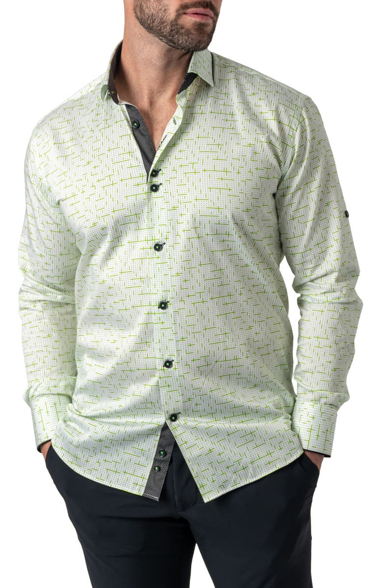 Maceoo Class Tetris Button-Up Shirt, Alternate, color, Green