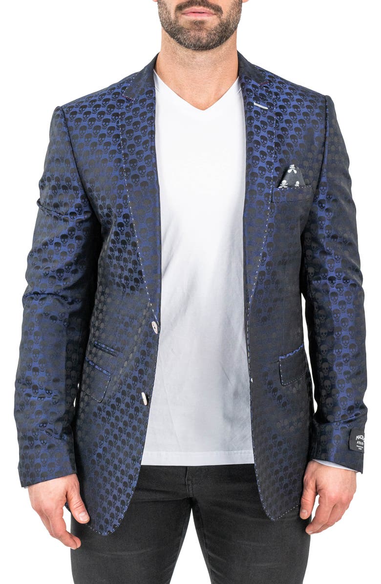 Maceoo Socrate Skull Blue Blazer, Main, color, Blue