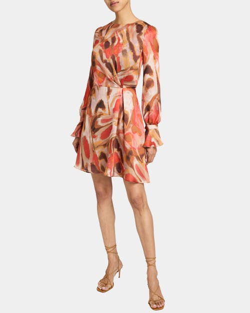 Santorelli Dahlia Long Sleeve Dress In Abstract Printed Georgette