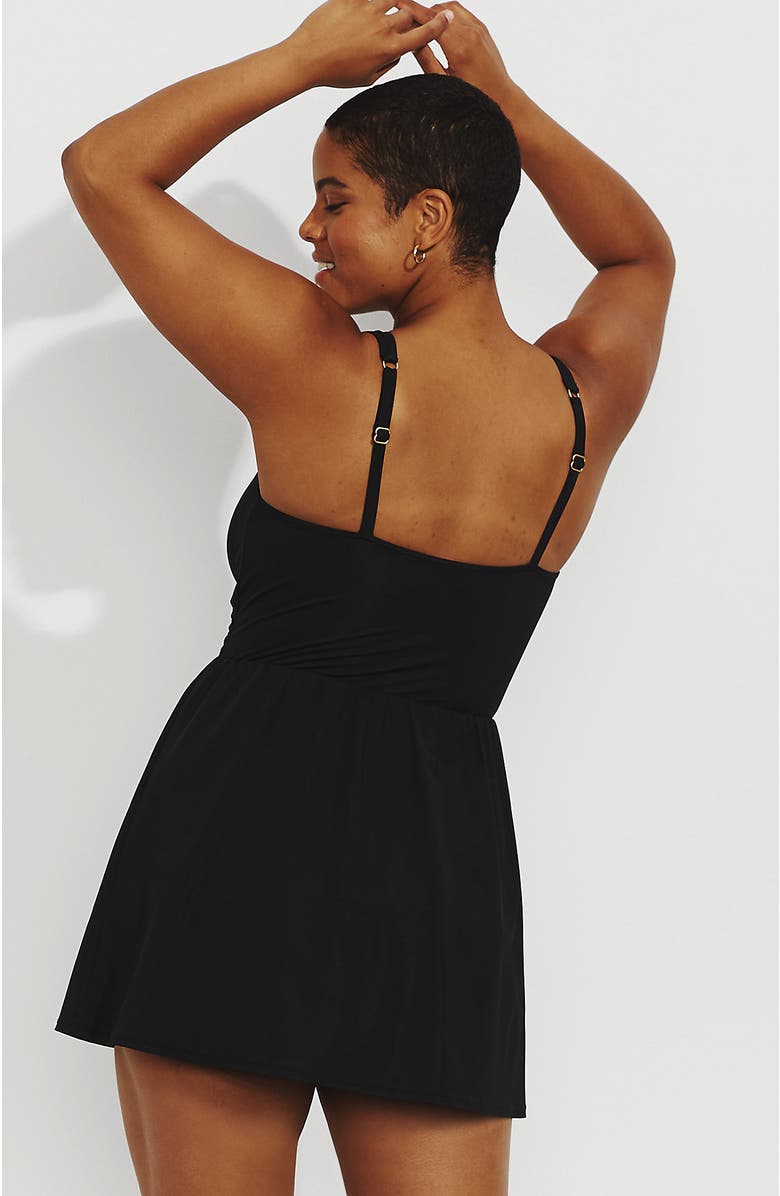 Lands' End D-Cup Slender Suit Wrap Swim Dress Swimsuit Print, Alternate, color, Black