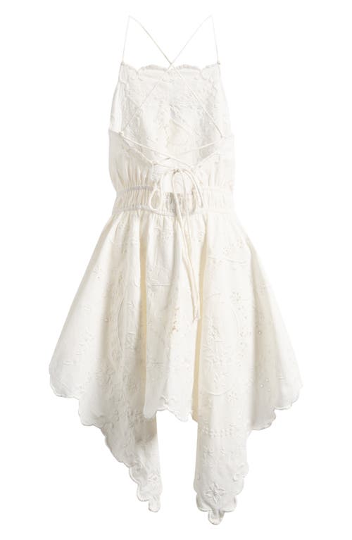 Topshop Eyelet Embroidered Handkerchief Hem Cotton & Linen Sundress In Neutral