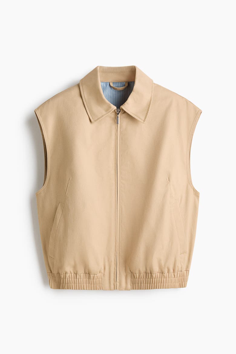 Collared Cotton Gilet, Alternate, color, Beige