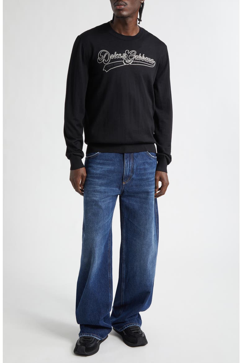 Long Sleeve Wool Crewneck T-Shirt, Alternate, color, NERO