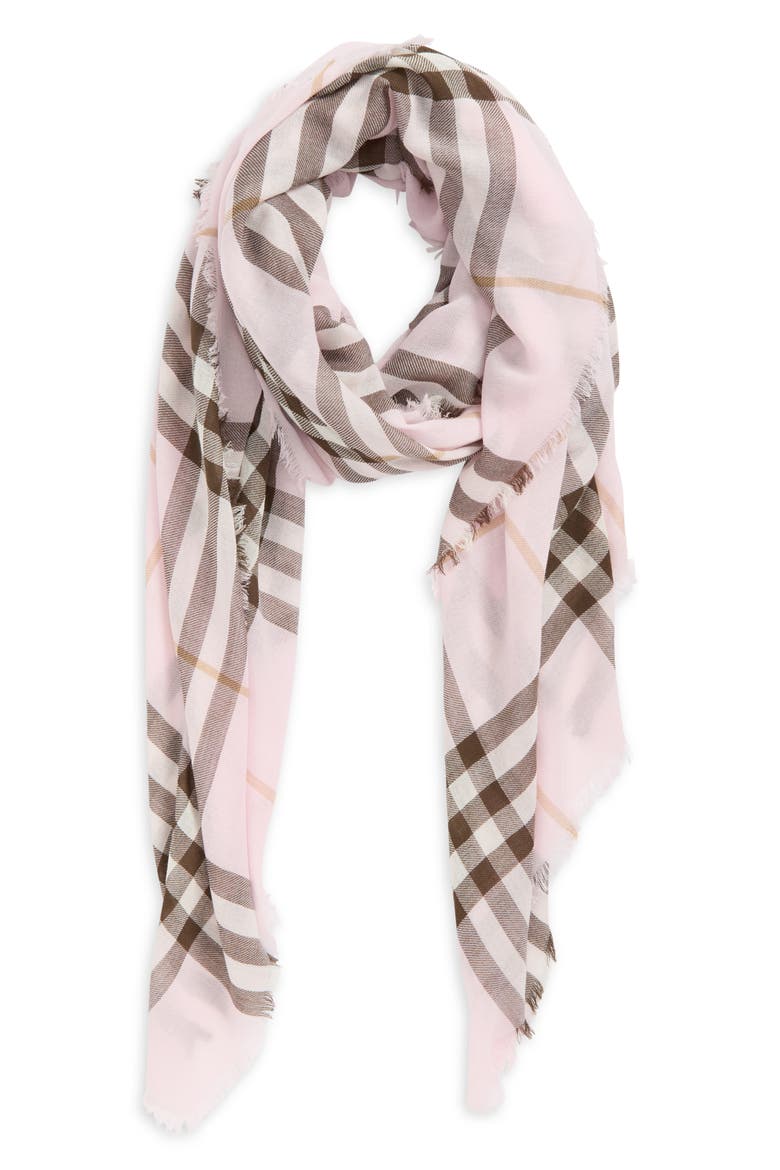 Giant Check Wool Scarf, Alternate, color, BOW PINK