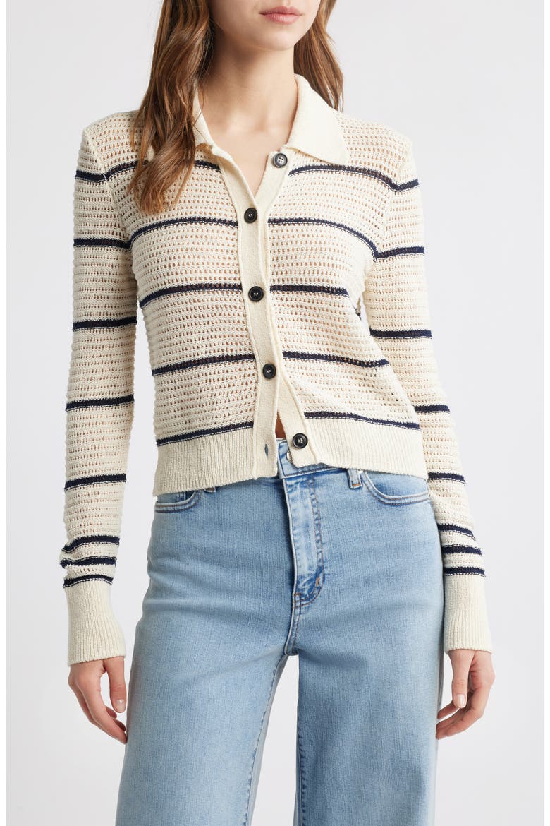 The Shrunken Stripe Cotton Blend Cardigan, Main, color, CREAM MULTI