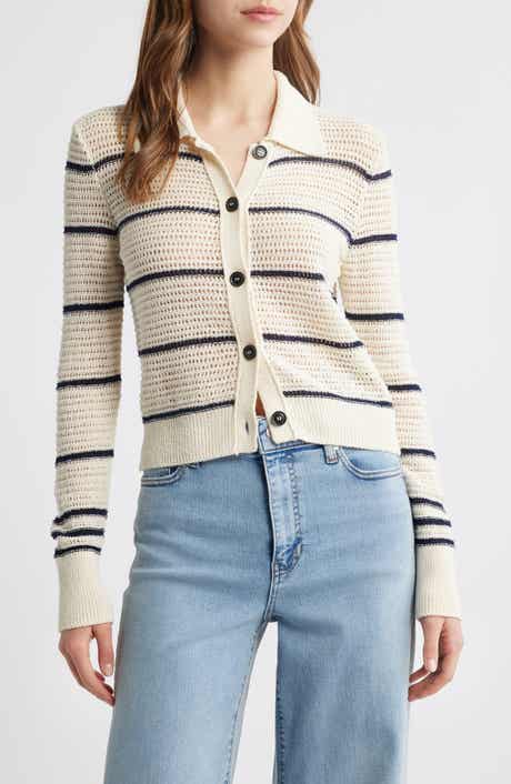 FRAME The Shrunken Stripe Cotton Blend Cardigan