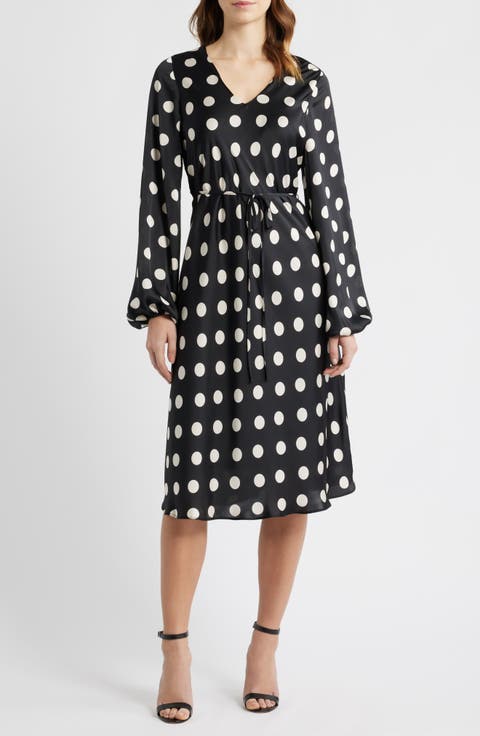 Dot Long Sleeve Midi Dress