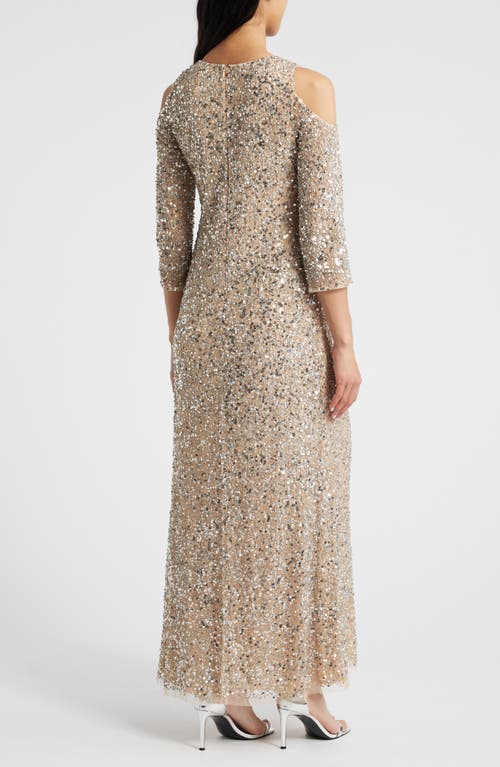 Pisarro Nights Beaded Cold Shoulder Cocktail Dress In Blush