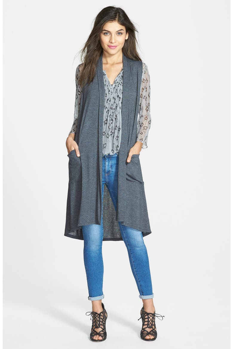 Long Open Front Vest, Main, color, CHARCOAL