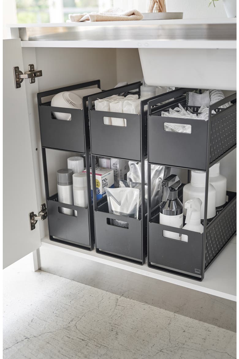 Two-Tier Cabinet Storage Basket, Alternate, color, BLACK
