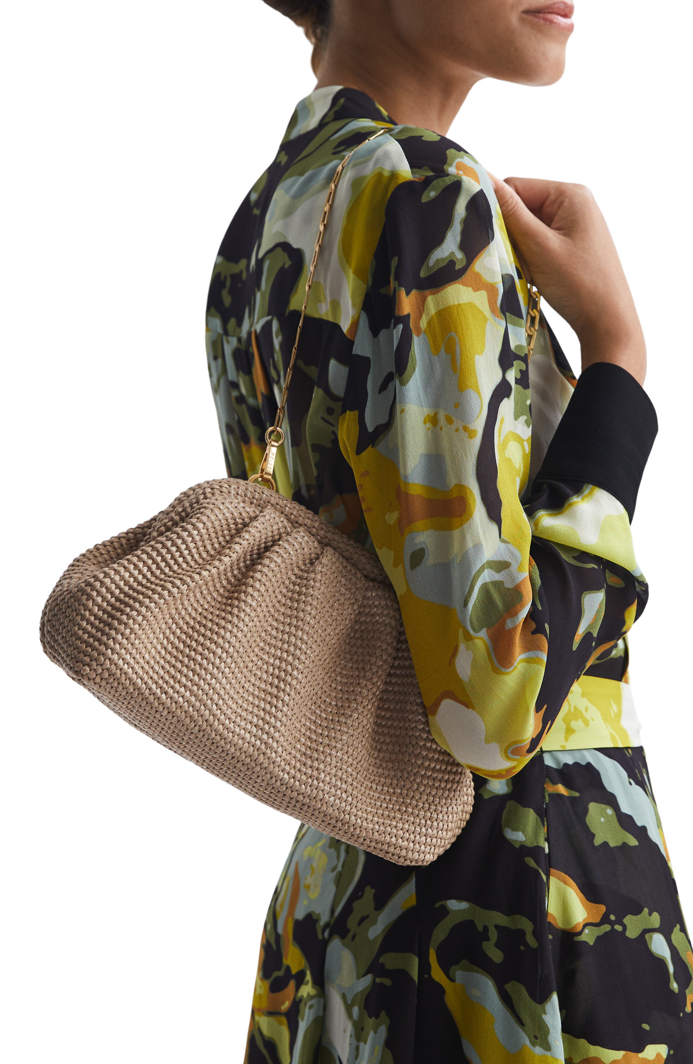 Reiss Gia Woven Clutch, Alternate, color, Natural