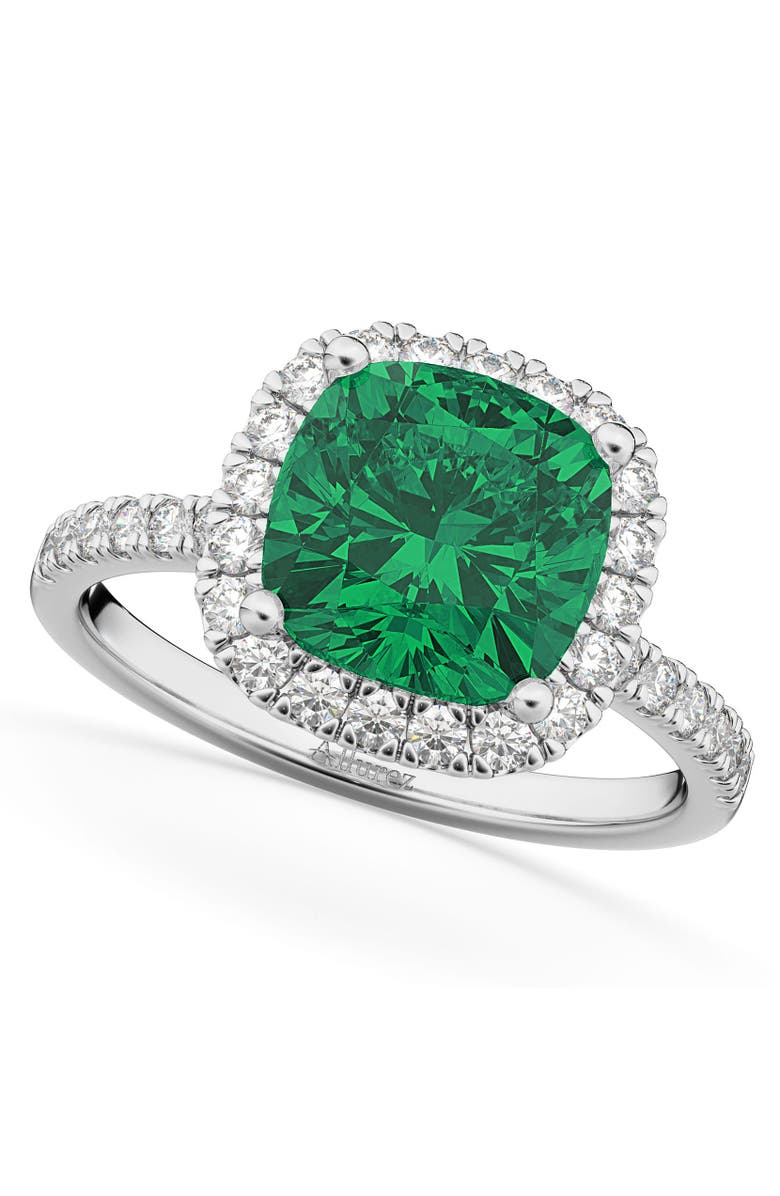 ALLUREZ Cushion Cut Halo Lab Emerald & Lab Diamond Engagement Ring 14k, Main, color, 3.11Ct/White Gold