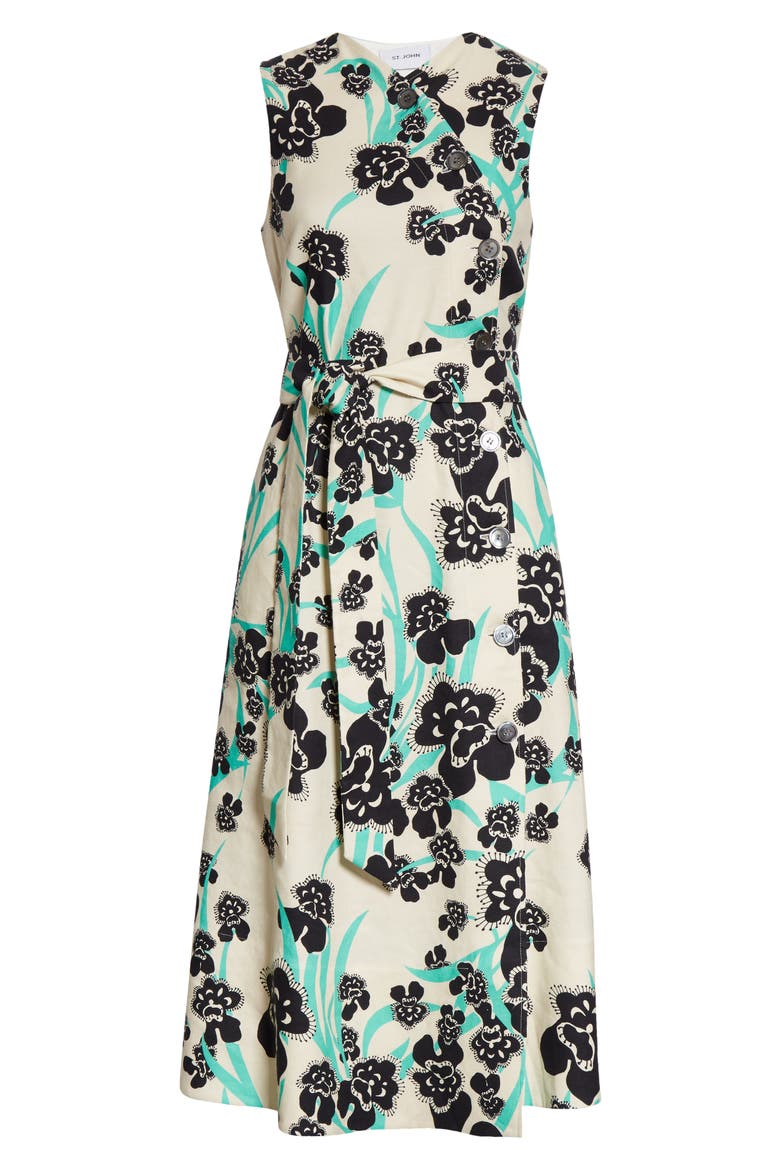 Belted Stretch Twill A-Line Dress, Alternate, color, CHAMOMILE MULTI CHMT