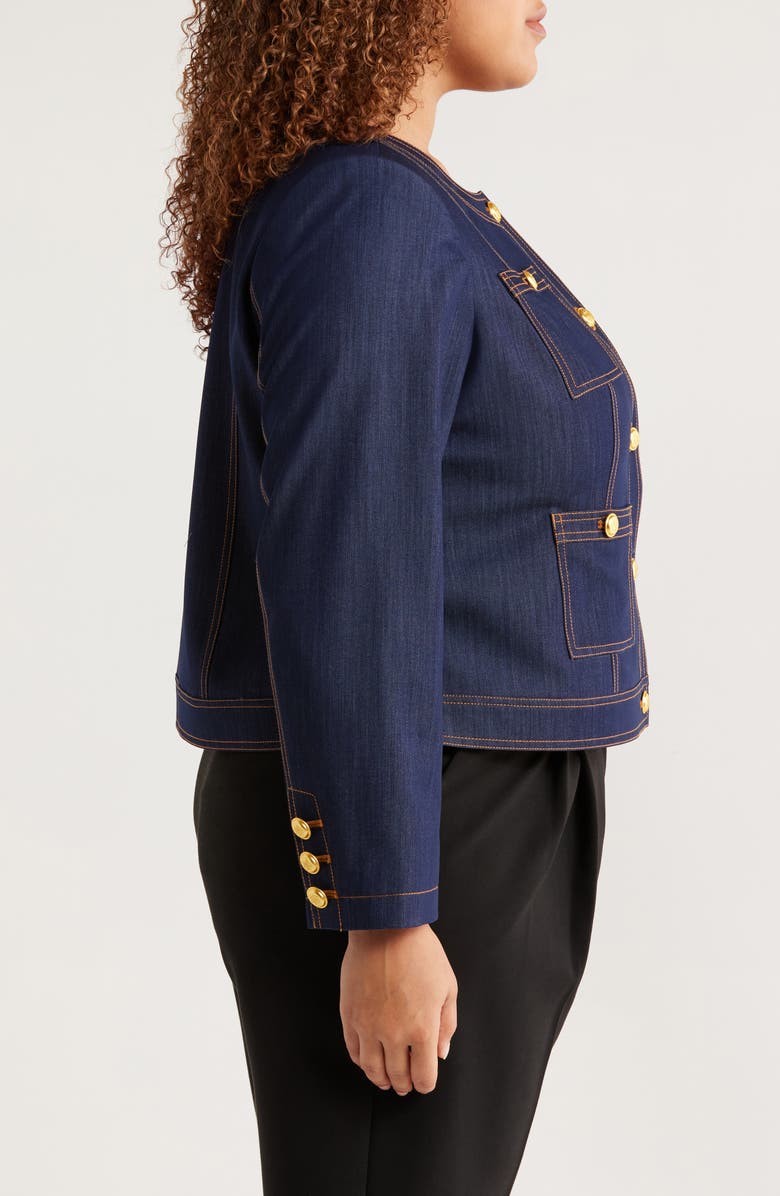 Tahari ASL Crop Denim Jacket, Alternate, color, Denim