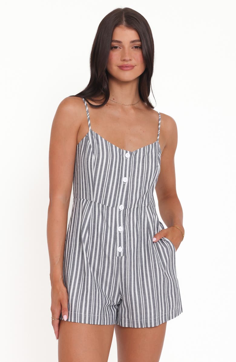 Petal & Pup Reesa Stripe Button Front Cotton Romper, Alternate, color, 
