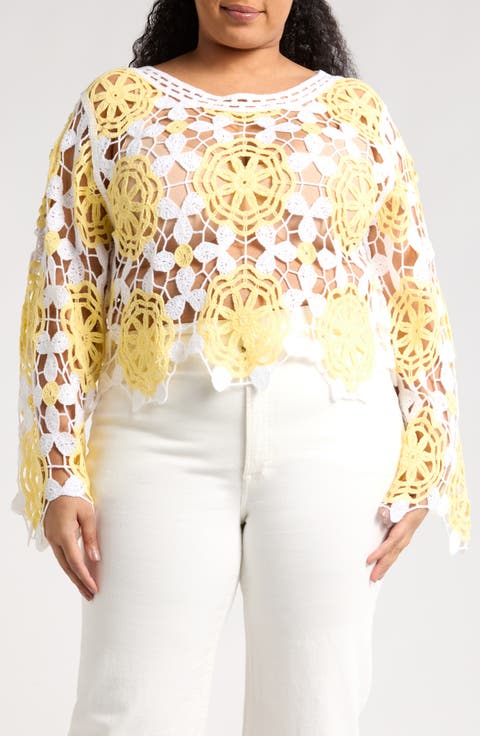 Floral Crocheted Sweater (Plus)