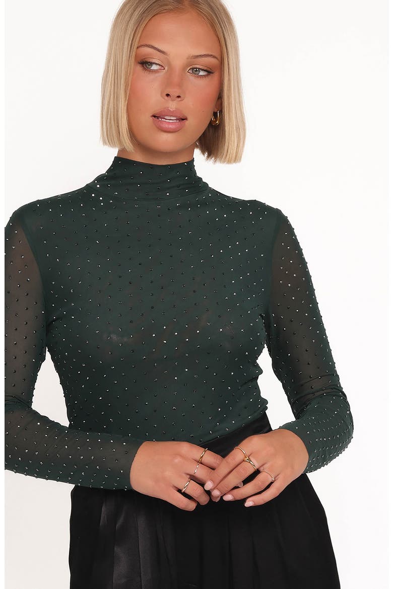 Alejandra Embellished Mesh Top, Alternate, color, HUNTER GREEN