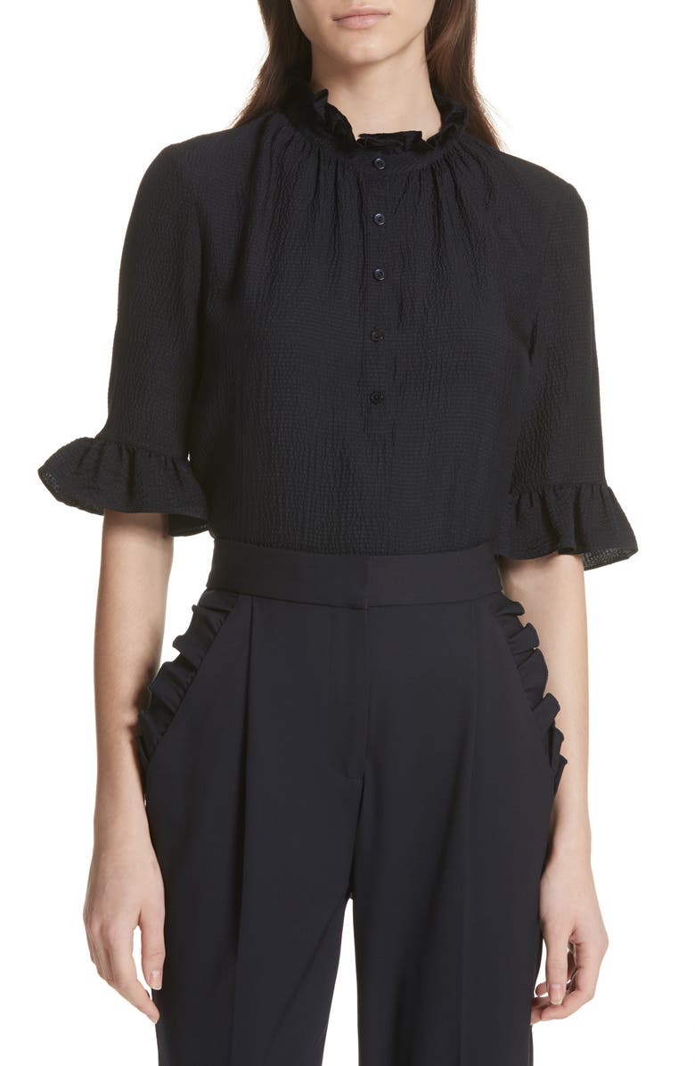Rebecca Taylor Hammered Silk Ruffle Blouse, Main, color, 