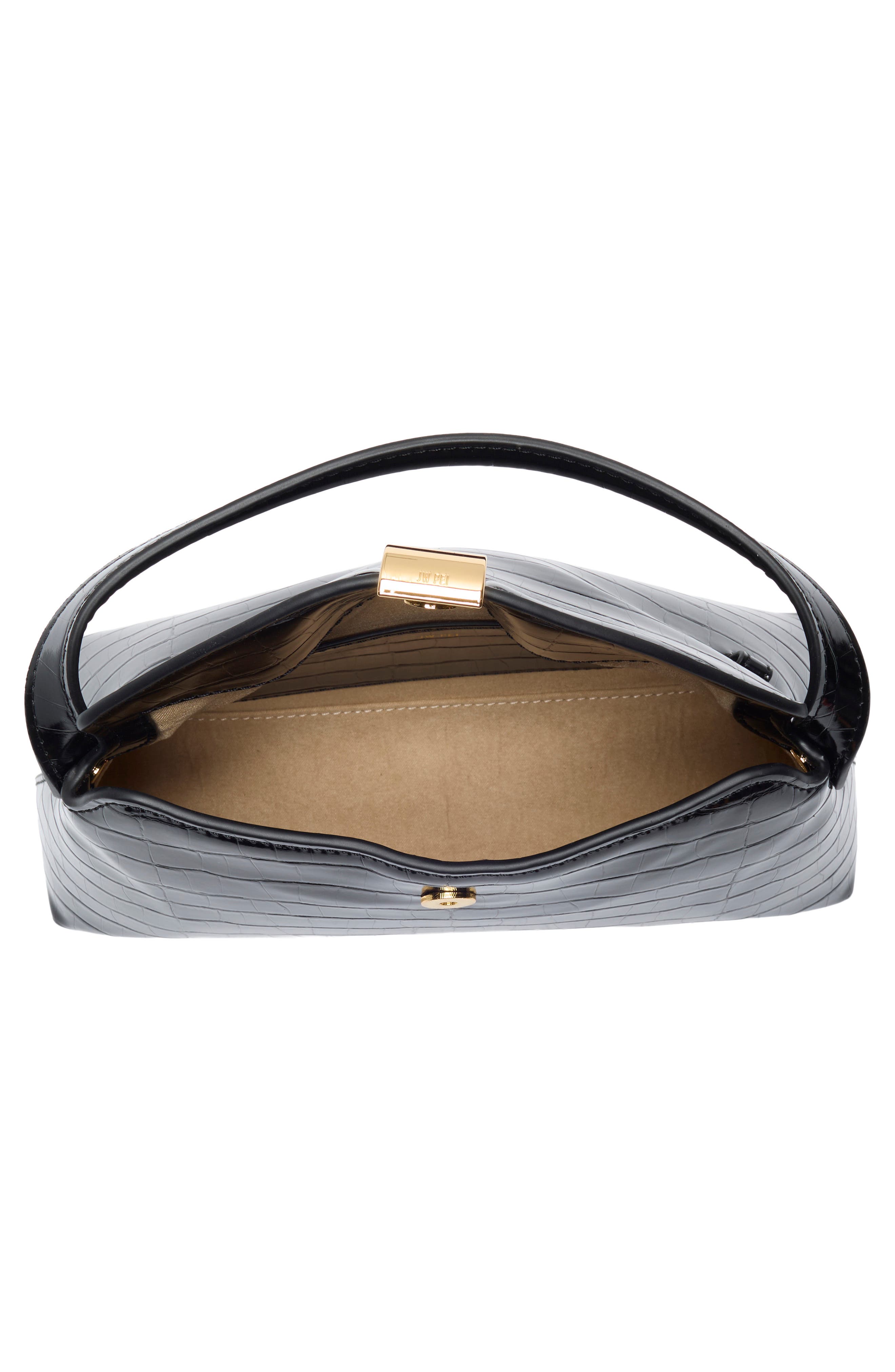 Emma Croc Embossed Top Handle Bag, Alternate, color, BLACK CROC